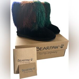 REAL FUR & SUEDE WINTER BOOTS BEARPAW MULTICOLOURED WOMENS NEW IN BOX
